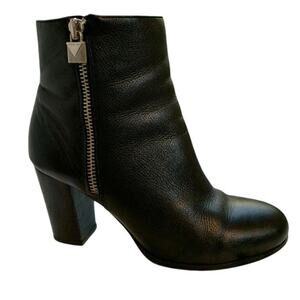 Black Leather Michael Kors Margaret Stacked High Heel Bootie Size 8
